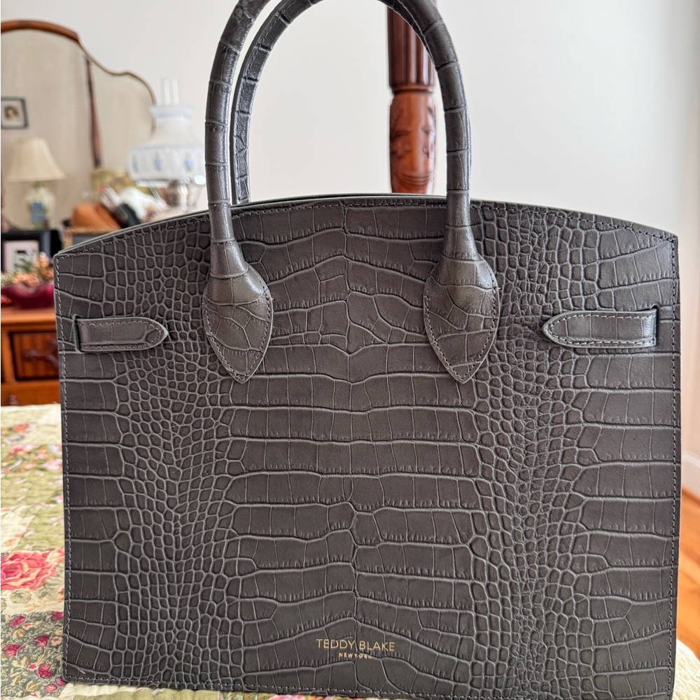 Teddy Blake Kate Gray Crocodile Tote with Brand New Crossbody Strap